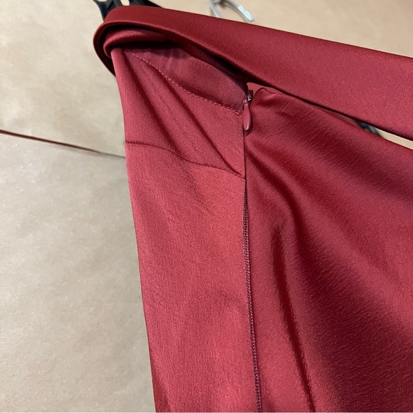 Anthropologie | NWT Strapless Cowl Back Midi Dress Satin Red Rust Size M - Picture 10 of 13